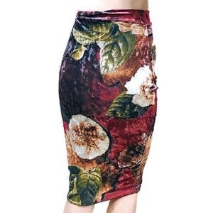 S Crushed Velvet Wiggle Pencil Long Skirt STRETCH